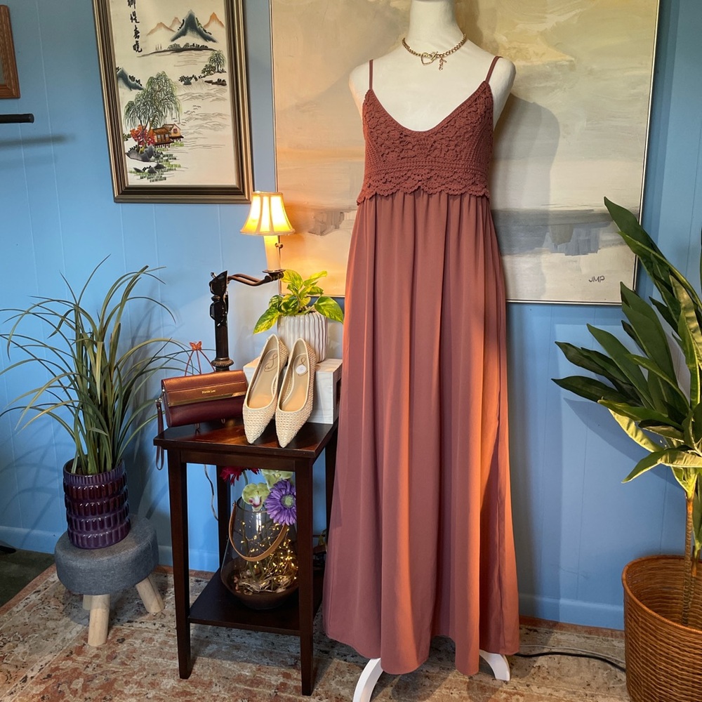 DREW Dusty Rose Lace Maxi Dress